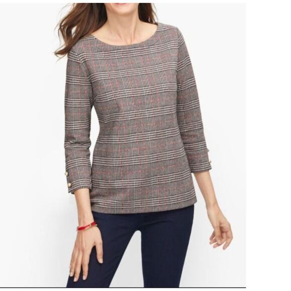 TALBOTS Pearl button 3/4 Sleeve, Black & White Pattern women's Blouse size LG - Picture 1 of 10